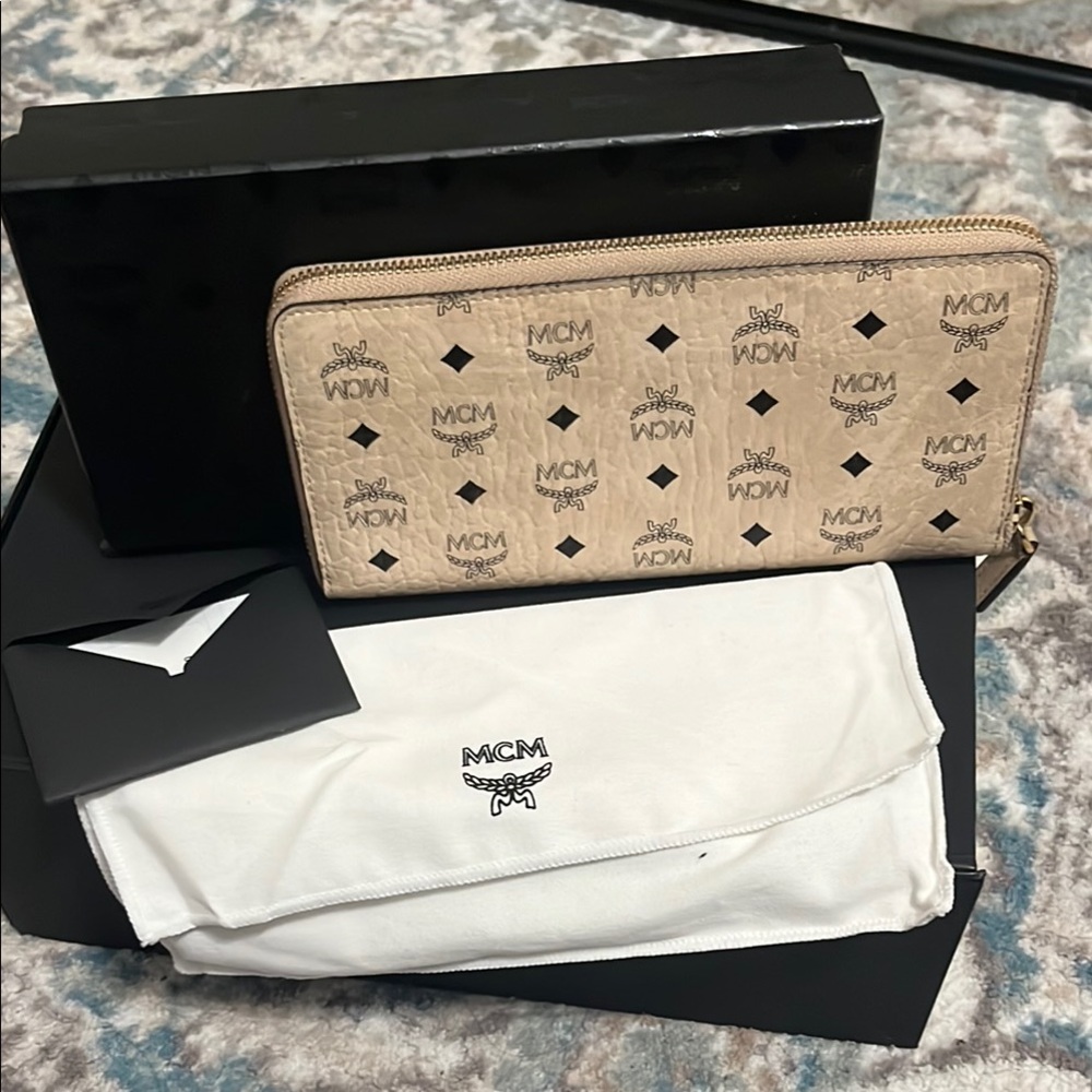 MCM Beige Zip Wallet